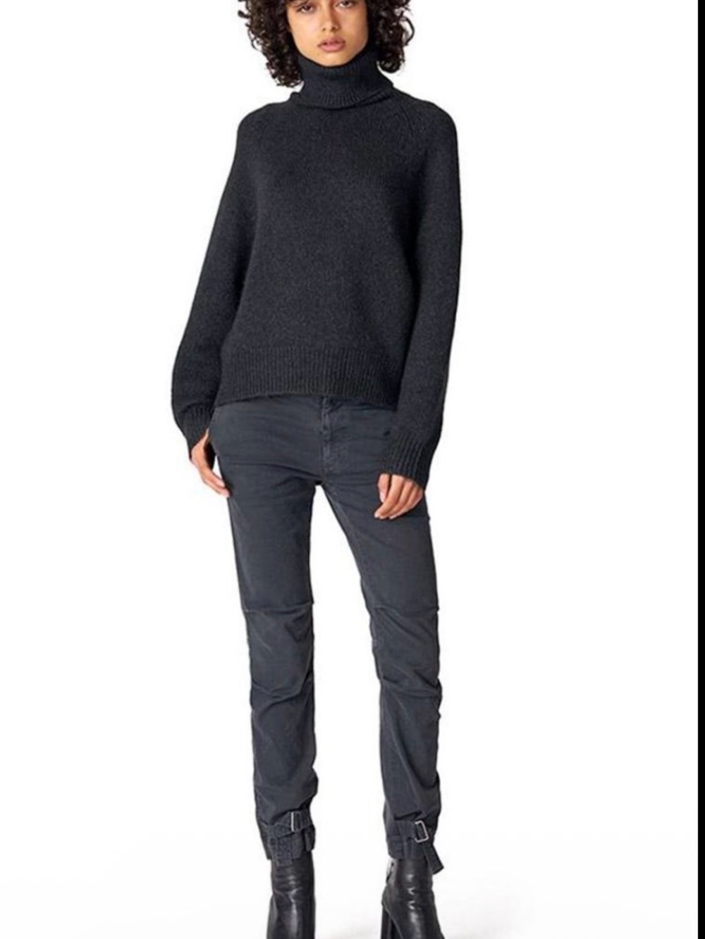 Nili Lotan Washed Black Utility Trousers with Hem Straps